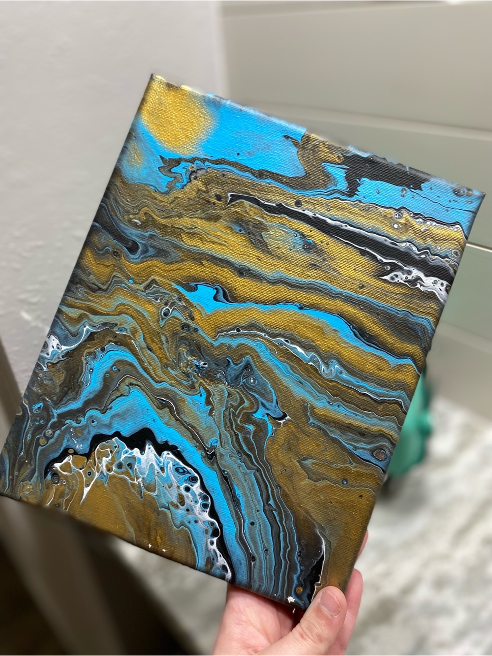 Blue and Gold Fluid Art Painting